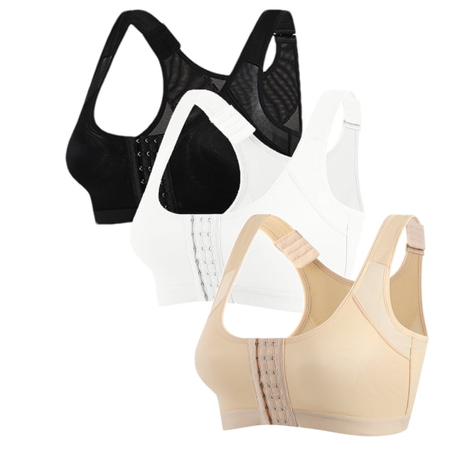 Xfvqtps 3PC Large Size Sports Bras for Women Back Mesh Cross Buckle Strap Front Multi Row Buckle No Underwire Breathable Yoga Bra Multicolor-06