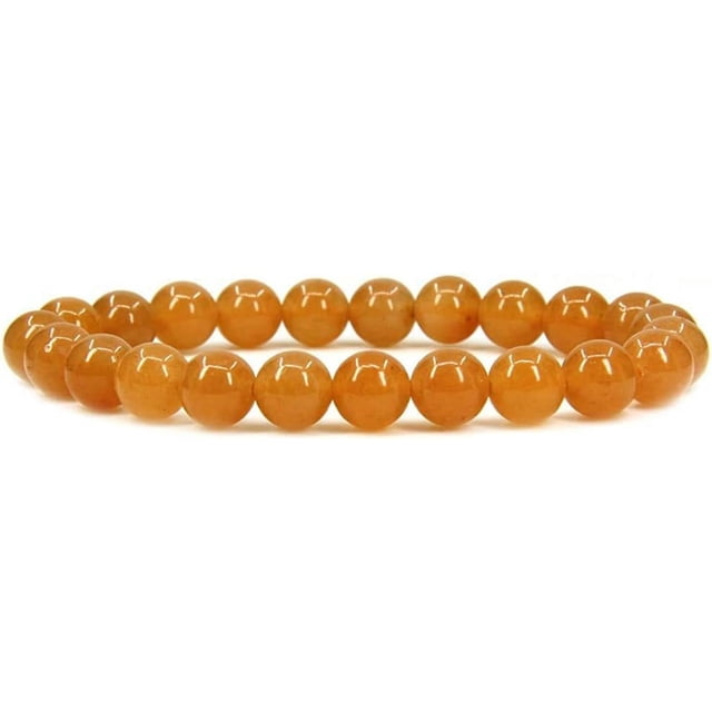 Bracelet Extensible Unisexe en Perles Rondes de 8 mm en Aventurine Orange Naturelle