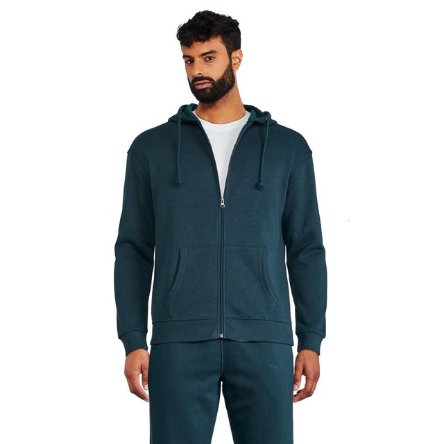 Men's dark teal George full-zip hoodie with front pockets and adjustable hood drawstrings.