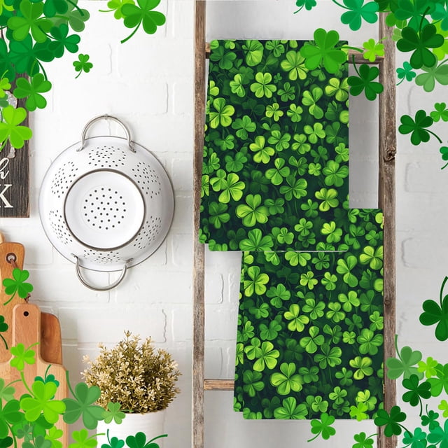 BAOPAI St. Patrick's Day Hand Towel with Festive Shamrock Print, Highly Absorbent and Durable Polyester for Kitchen, Bathroom and Irish Festival Decor
