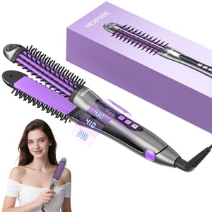 NEXPURE 2-in-1 Curling Iron & Hair Straightener Brush, Hair Iron Brush, Anti-Scald Thermal Brush with 30s Fast Heating, 11 Adjustable Temperature Settings, Negative Ion, Purple