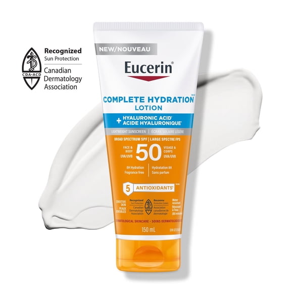 Eucerin Sun Complete Hydration Sunscreen for Face and Body with SPF 50, 150 mL | Sunscreen Lotion with Hyaluronic Acid and 5 Antioxidants