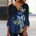 thumbnail image 2 of Pompotops Women's Casual Trumpet 3/4 Sleeve Printed Buttoned Basic Ruched Tops Pleated Blouses Clearance, 2 of 6
