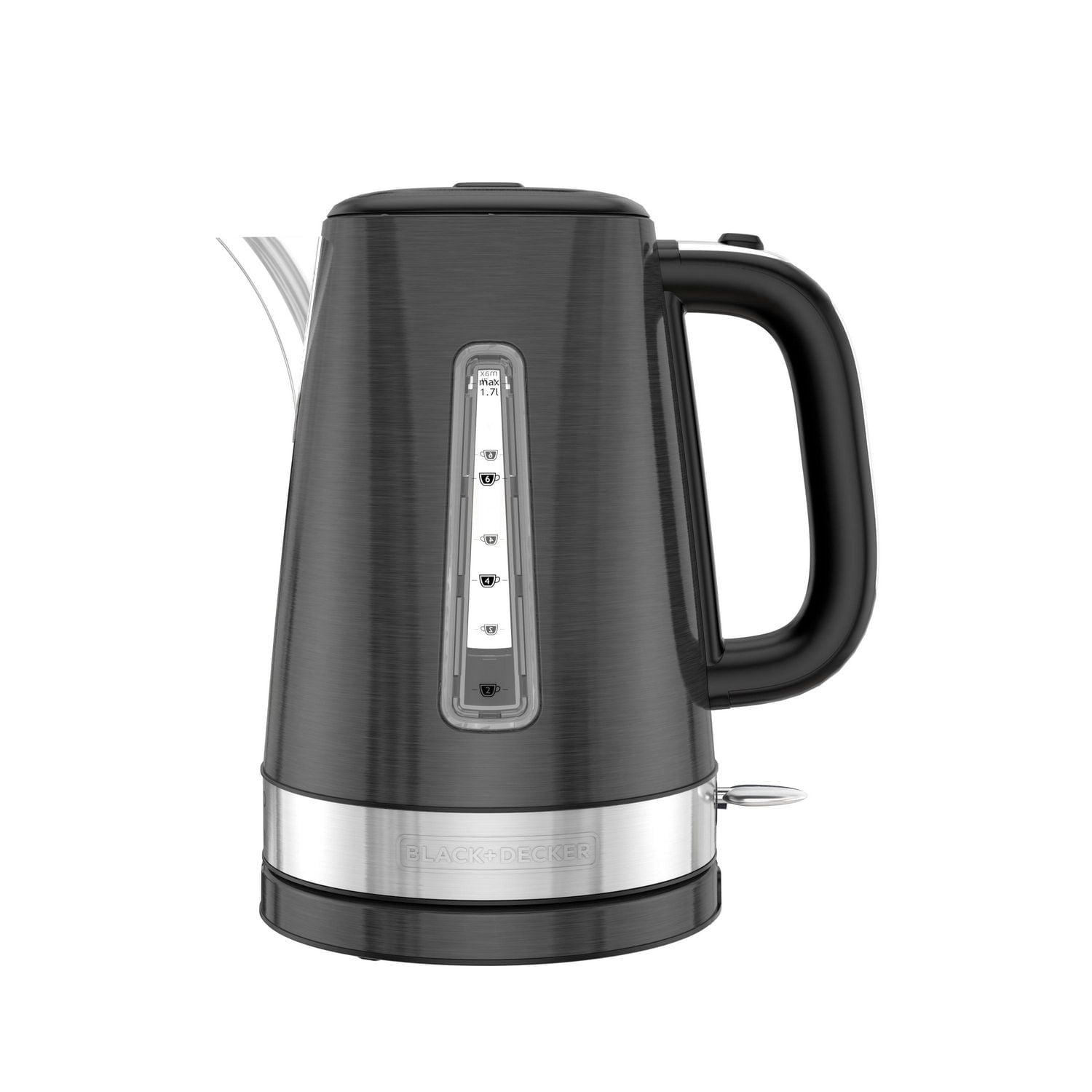 D'ébullition rapide bouilloire électrique sans fil de 1,7L, en acier inoxydable noir