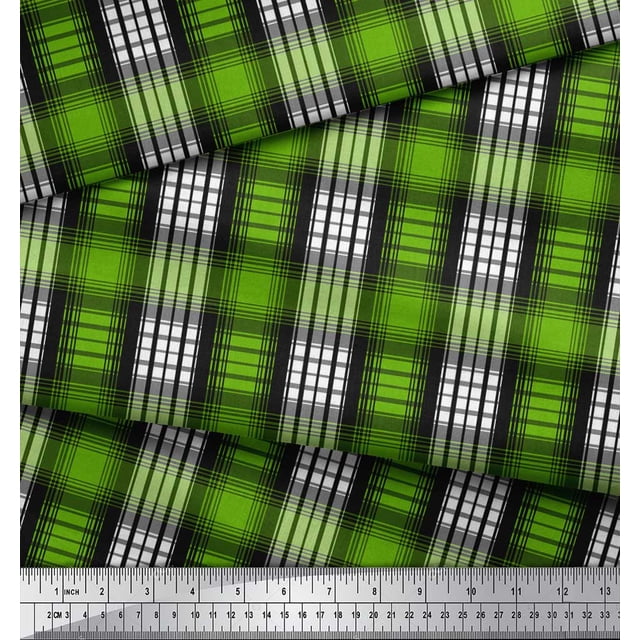 Soimoi Green Poly Georgette Fabric Plaid Check Decor Fabric Printed Yard 52 Inch Wide