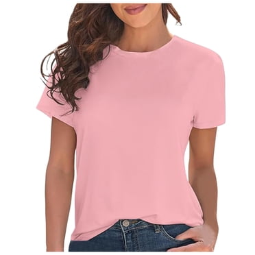 HXWCHs Femmes T-Shirt Uni à Séchage Rapide T-Shirt Décontracté à Manches Courtes pour Femmes T-Shirt Doux et Respirant de Base pour Tous les Jours Haut Coupe Ample Confortable T-Shirt Uni P Rose Pâle