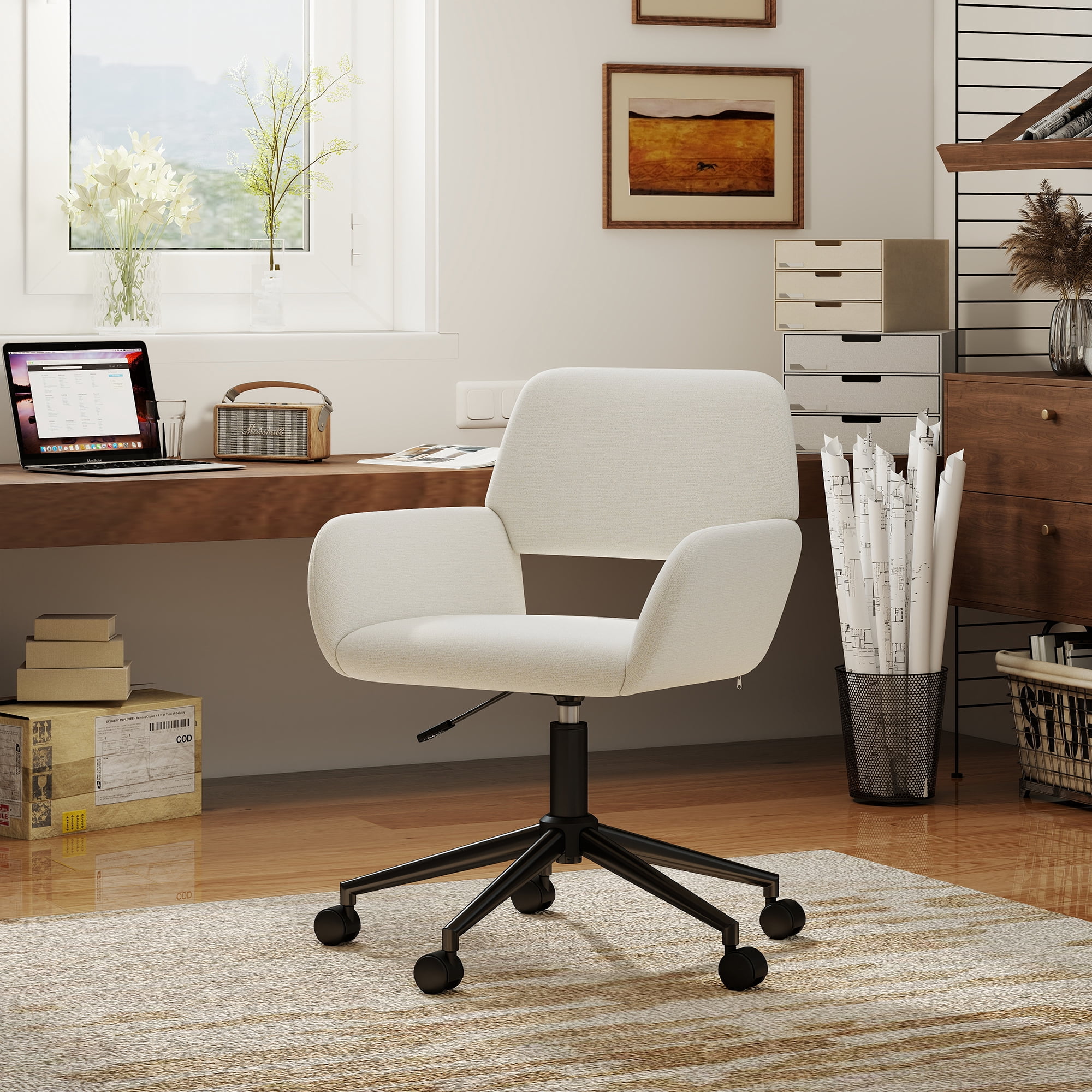 Chaises de bureau ergonomiques Homy Casa pour salle de réunion et bureau à domicile, tissu beige