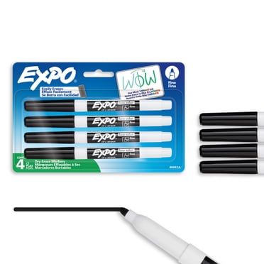 EXPO Dry Erase Markers, Low Odour Ink, Fine Tip, Black, 4 Count
