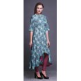 thumbnail image 3 of Bimba Robe Anarkali Imprimée à Plumes de Paon Bleues pour Femmes, Col Mandarin, Kurtis Indiens, Kurta Asymétrique - Grand, 3 of 5
