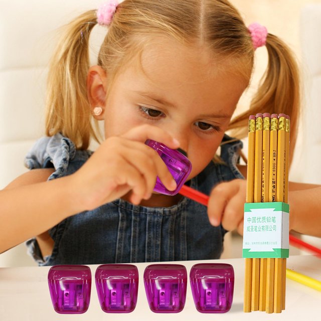 TopLLC Student Plastic Colored Transparent Pencil Sharpener Pencil Set-geometric Double Hole Sketch Sharpener Pencil Set- 4pc Pencil Sharpener And 10pc Pencil pencil pencil