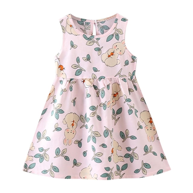 Yanlir Robe d'Été Sans Manches à Encolure Ronde pour Tout-Petites Filles 1-7 Ans, Robe Décontractée à Imprimé Graphique pour Adorable (Rose, 5 Ans)