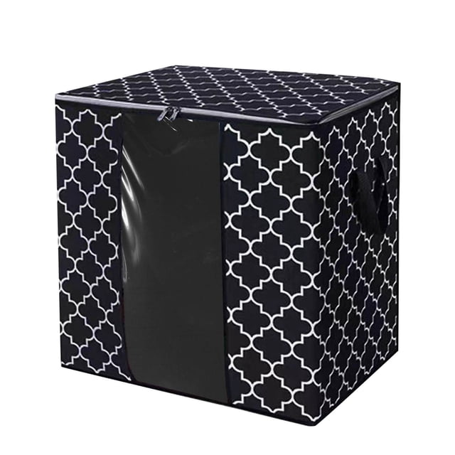 Storage Bags Large Blanket Clothes Organization Containers For Comforters Bedding Foldable Organizer With Reinforced Handle Clear Window Sturdy Zippers Christmas Storage Black