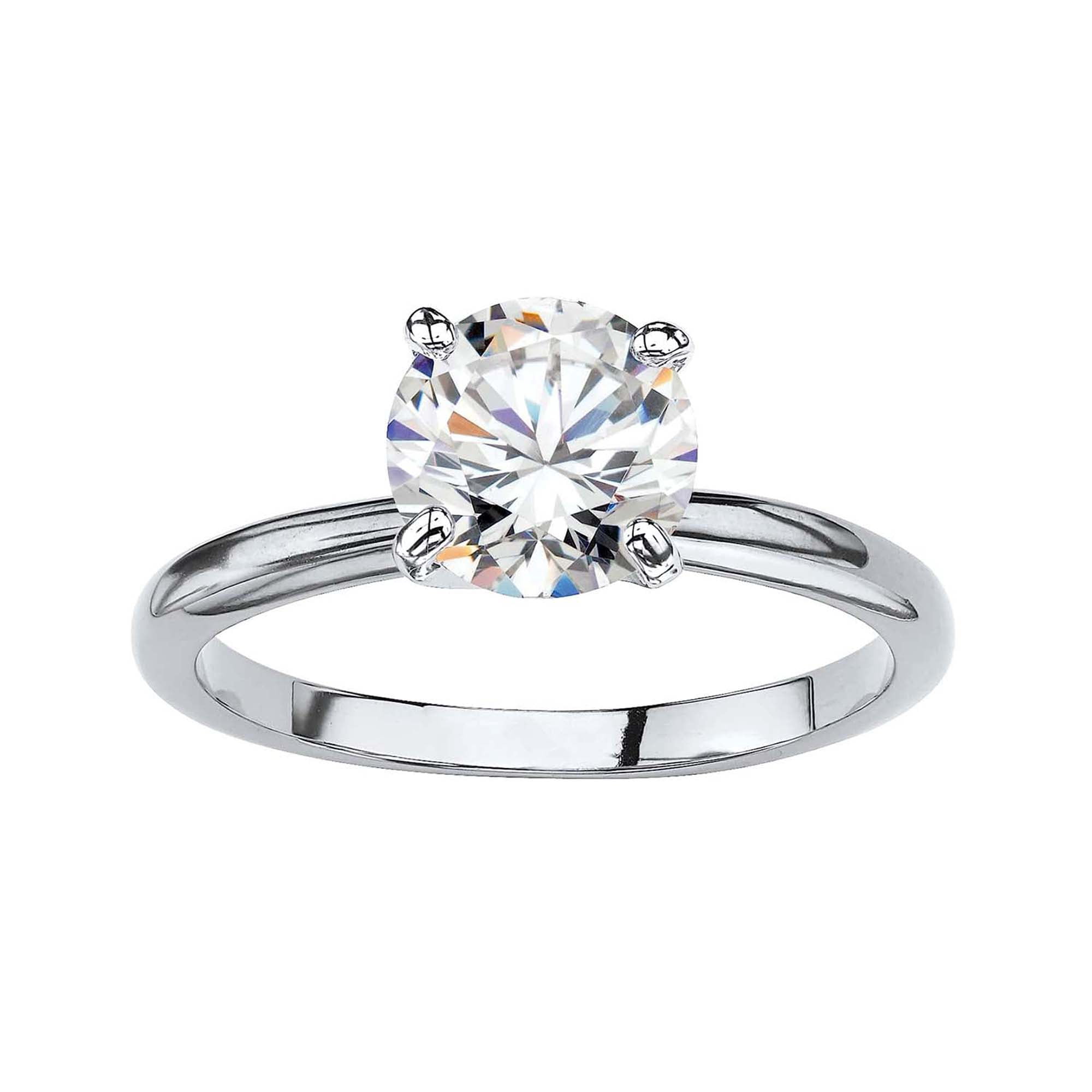 18K White Gold 4ct Created White Sapphire Round Engagement Wedding Ring ...