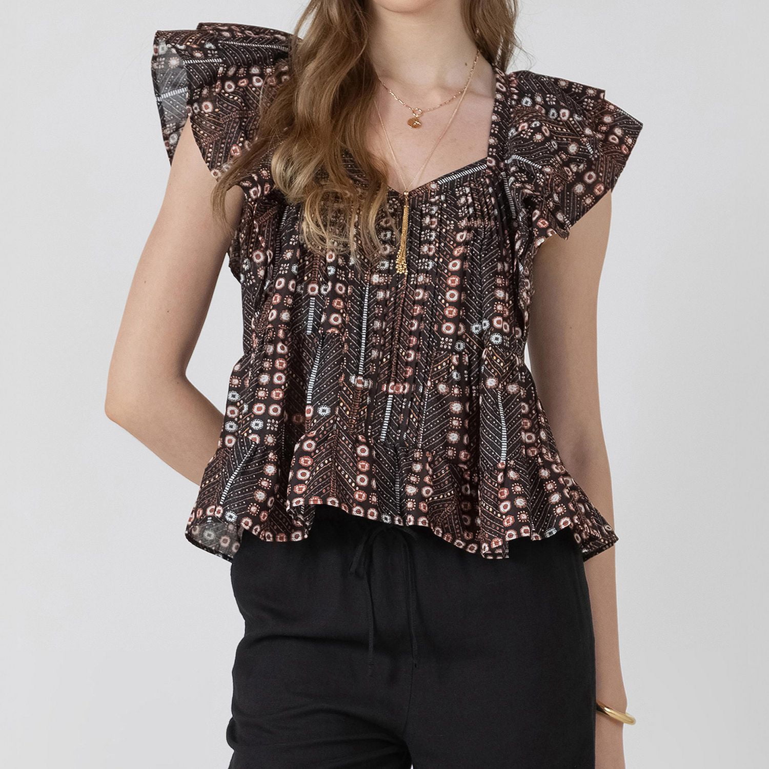 Devoted, Chemisier à volants en Tencel, tailles XS XL