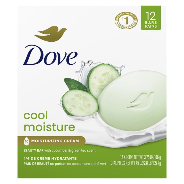 Dove Beauty Bar 1/4 Moisturizing Cream Cool Moisture, 106 g (12 bars)