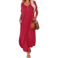 thumbnail image 1 of mtvxesu Robes pour Femmes, Robe d'Été Décontractée à Manches Courtes et Col en V pour Femmes, Robe Maxi Décontractée de Plage avec Poches, Robes Midi, 1 of 6