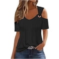 thumbnail image 2 of QIPOPIQ Women's Cold Shoulder Tops Short Sleeve V Neck T Shirts Basic Summer Tees Clearance, 2 of 7