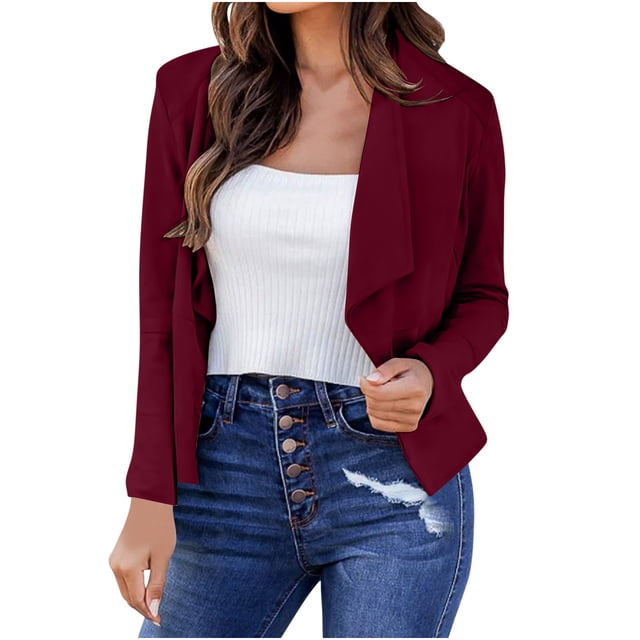 Timegard Lightweight Jacket Women Long Sleeve Cropped Blazer Casual Business Open Front Work Jackets