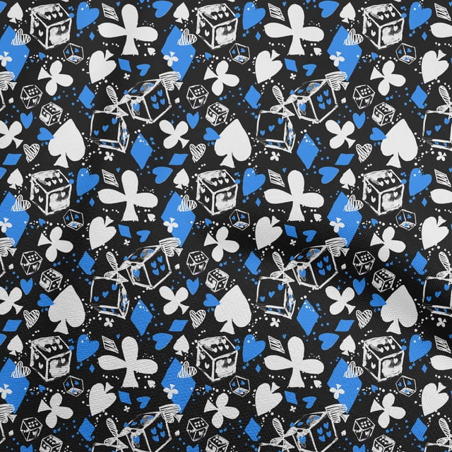 oneOone Rayon Medium Blue Fabric Poker Card Sewing Craft Projects Fabric Prints By Yard 56 Inch Wide