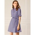 thumbnail image 3 of INSPIRE CHIC Women's Casual Short Sleeve Solid Color Button Down Shirt Dress, 3 of 6