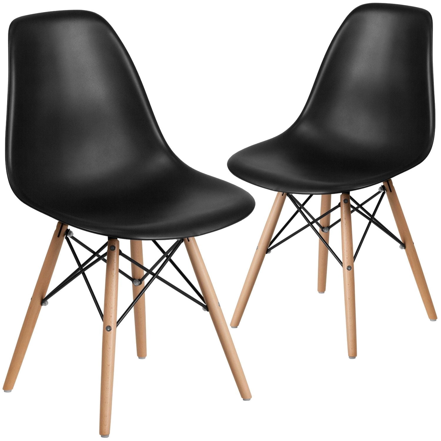 2 Pk. Elon Series Black Plastic Chair with Wooden Legs
