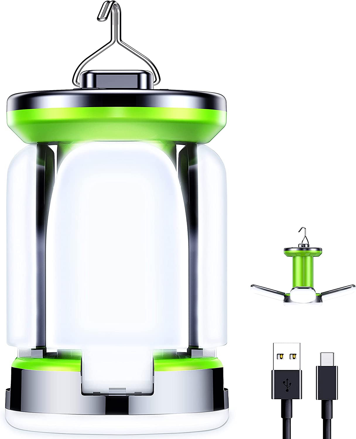 Lanterne de Camping Rechargeable avec 7 Modes d'Éclairage, 60 LEDs Ultra Lumineuses, Autonomie de 10+ Heures