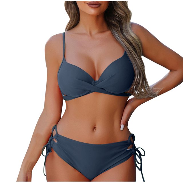 DPTALR Women Solid Color Sexy Backless Strap Bikini Swimsuit