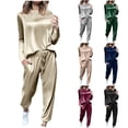 thumbnail image 1 of QATAINLAV Survêtement en Velours pour Femmes, Ensembles de Joggers 2 Pcs, Couleur Unie, Chandails à Col Rond Décontractés à Manches Longues et Pantalons de Survêtement à Cordon, Tenues de Voyage, Bleu Foncé, TTG, 1 of 10