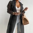 thumbnail image 2 of Manteau Trench pour Femmes Grande Taille, Usage Quotidien, en Maille Transparente, à Manches Longues, Boutonné, avec Ceinture, 2 of 9