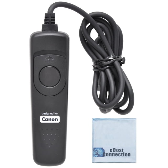 Libération de l'Obturateur à Distance pour Appareils Photo Reflex Reflex Canon, compatible avec les Modèles 1D-series, 1Ds-series, 5D-series, 50D et 7D, Doté d'Une Télécommande Filaire Noire avec un Grand Bouton d'Obturateur et un Mécanisme de Verrouillage pour les Longues Expositions Ou les Photos en Rafale, Assorti à un Chiffon en Microfibre eCostConnection. Idéal pour les Accessoires d'Appareil Photo et des Configurations de Photographie Précises.