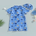 thumbnail image 4 of Toddler Baby Boys One-Piece Swimsuit Print Long/Short Sleeve Zipper Rashguard Swimwear + Swimming Cap, 4 of 8