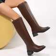 thumbnail image 4 of Rokment Womens Knee High Boots Fall Winter Trendy Leather Square Toe Chunky Mid Heel Motorcycle Riding Dress Tall Boots with Back Zipper, 4 of 8