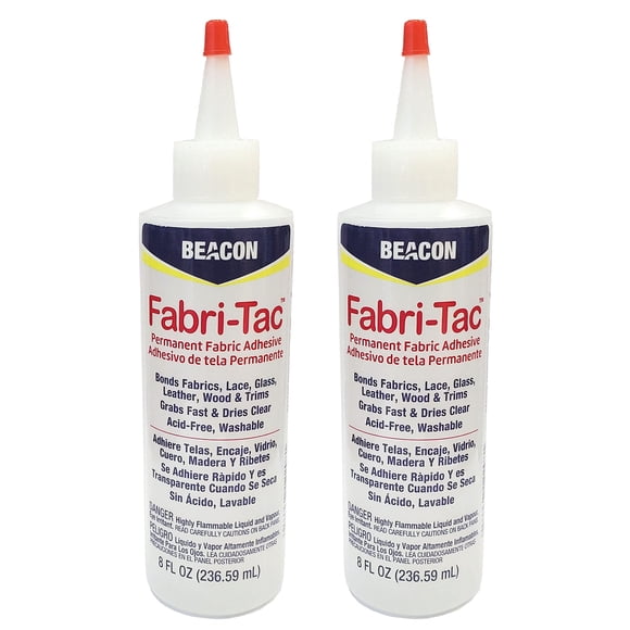 Beacon Glues Fabri-Tac Permanent Adhesive, 8 Ounce Bottle - Premium Crafting & Fabric Glue (2 Pack)