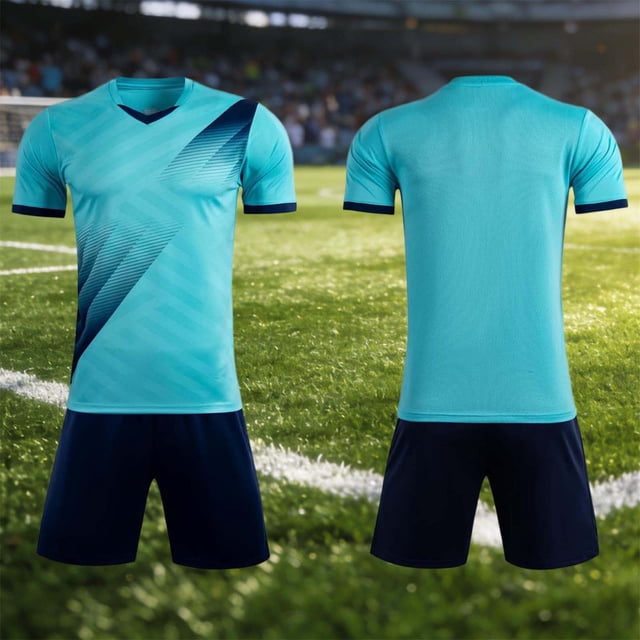 RKSTN Soccer Maillot Enfants Manches Courtes Col Rond Chandail de Soccer avec Shorts Ensemble d'Uniforme d'Entraînement 2 Pcs Ensemble de Maillot de Soccer (Bleu Pâle, TP) Unisexe