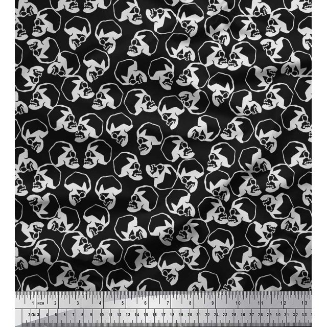 Soimoi Rayon Crepe Fabric Skull Halloween Decor Fabric Printed Yard 46 Inch Wide