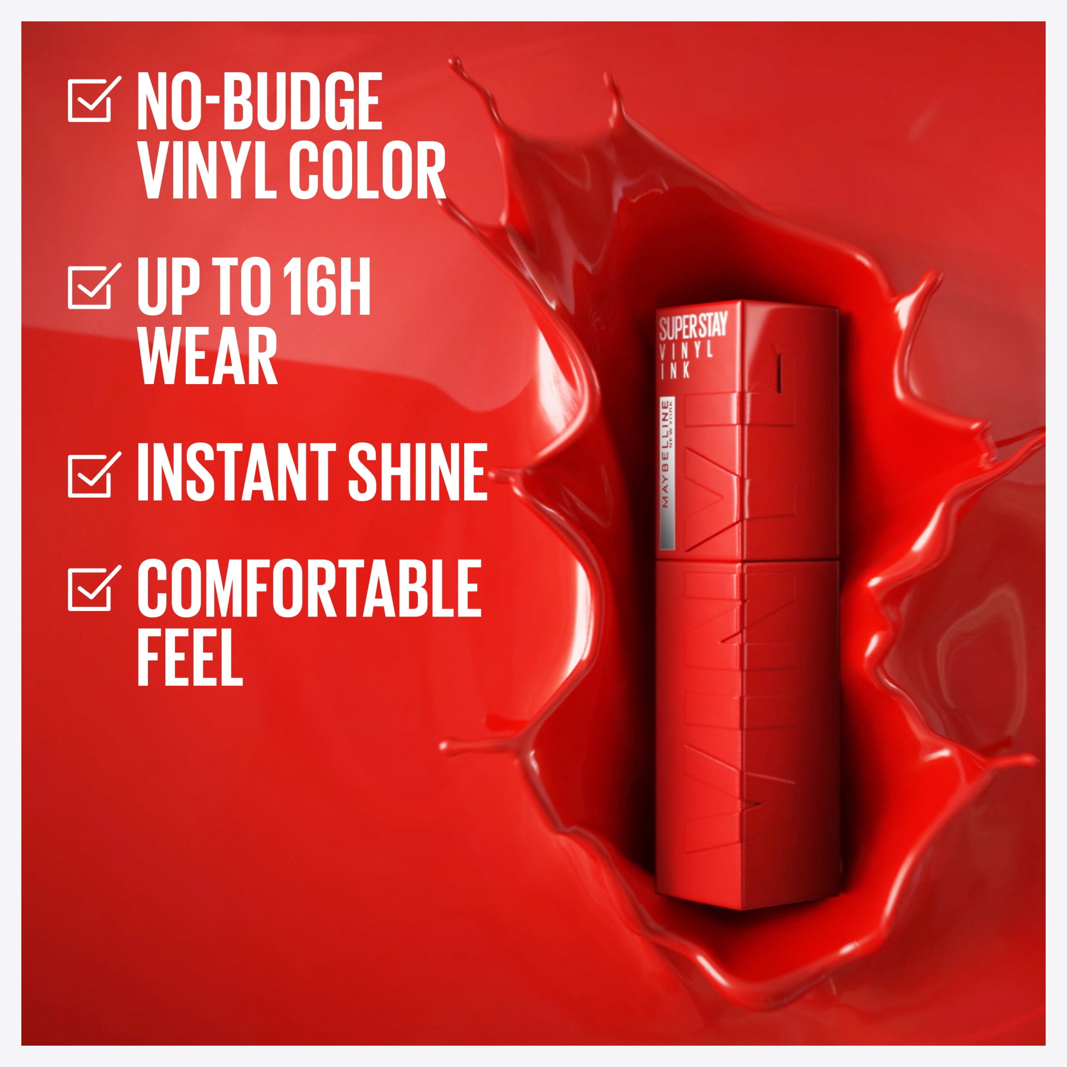 Rouge à lèvres liquide Super Stay Vinyl Ink de Maybelline New York longue tenue et sans bavures, couleur ultrapigmentée et brillance instantanée, peppy ,4.2 ml