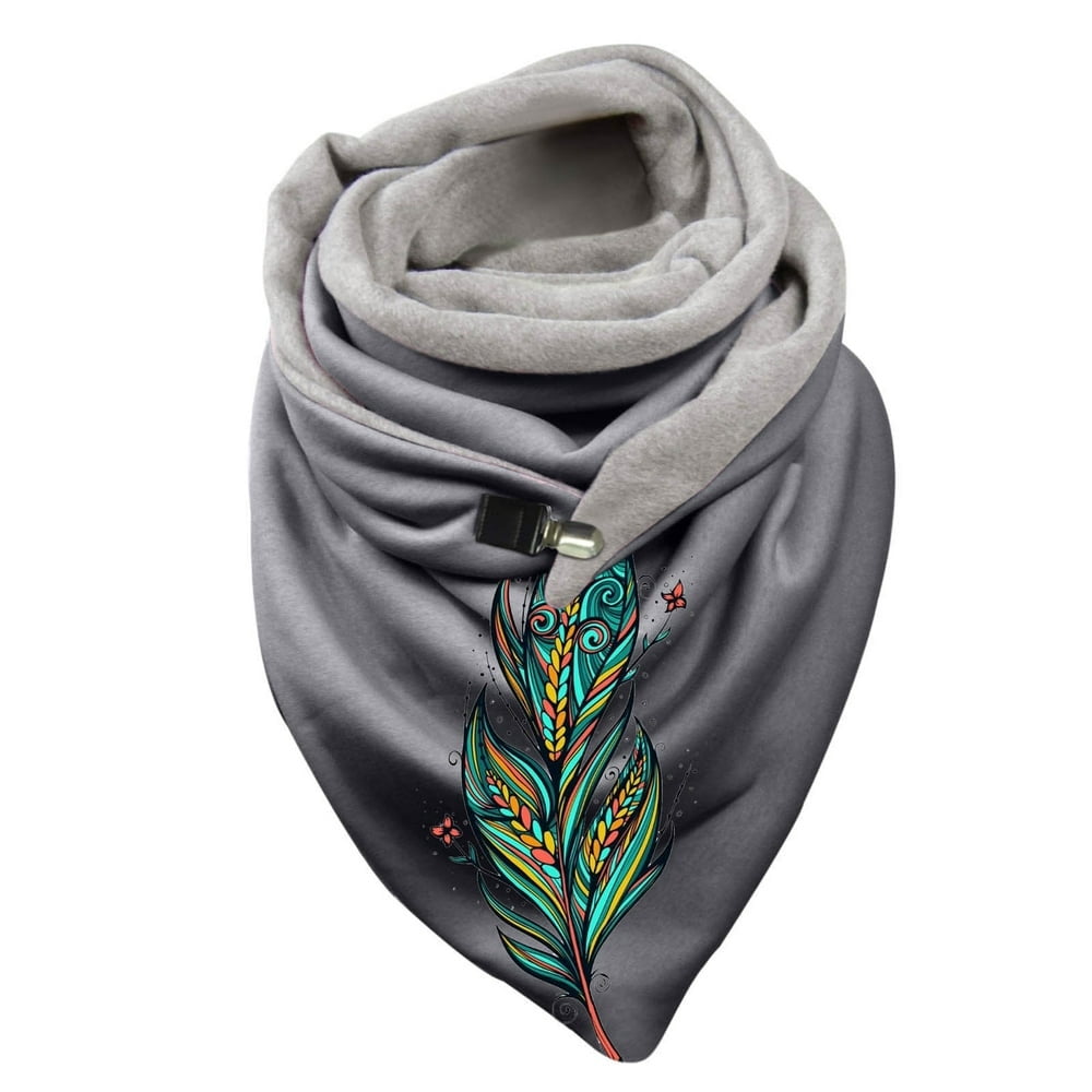 Foulard d'Hiver Chaude en Coton à Boutons pour Femmes à Imprimé de Plumes