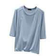 thumbnail image 1 of Timegard Hauts pour Femmes Col Rond Manches 3/4 Blouse Ample Confortable Décontractée Couleur Unie Pyjama T-Shirt Hauts, 1 of 6