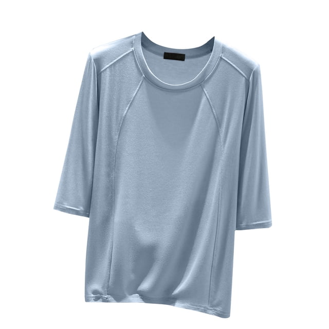 Timegard Hauts pour Femmes Col Rond Manches 3/4 Blouse Ample Confortable Décontractée Couleur Unie Pyjama T-Shirt Hauts