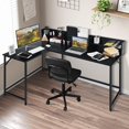 thumbnail image 2 of Giantex L-shaped Computer Desk w/Hutch, Space-saving Corner Computer Workstation, Industrial Gaming Table for Home Office Study Room, Black, 2 of 8