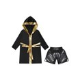 thumbnail image 3 of RUNQHUI Kids Boys Boxing Outfits Metallic Satin Hooded Robe Cloak and Shorts Set Boxer Party Fancy Dress B6 14, 3 of 5