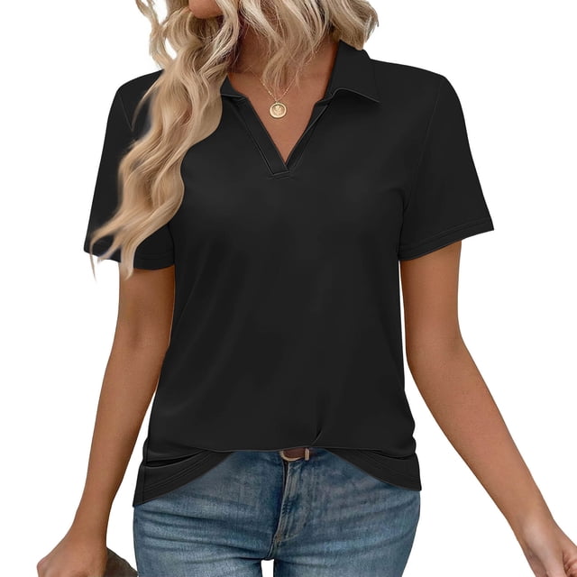 Ailaofu T-Shirts à Manches Courtes à Col en V pour Femmes, Hauts d'Été à Col, T-Shirts Décontractés Amples