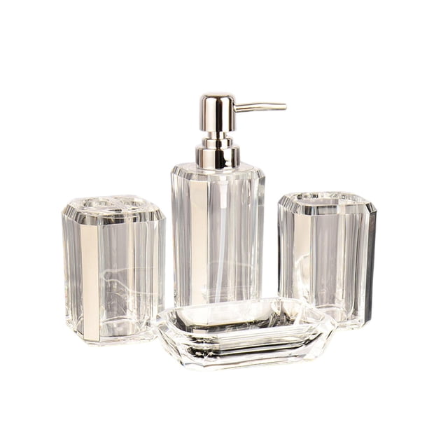 Abbracc 4x Bath Accessory Vanity Accessory Set Lotion Bottle Toilet Accessories Set Soap Argent