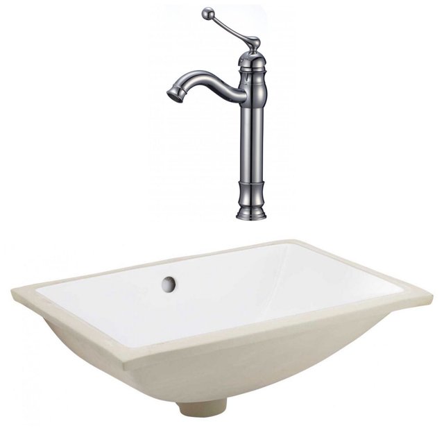 20.75-in. W CSA Rectangle Bathroom Undermount Sink Set In White - Chrome Hardware AI-23104