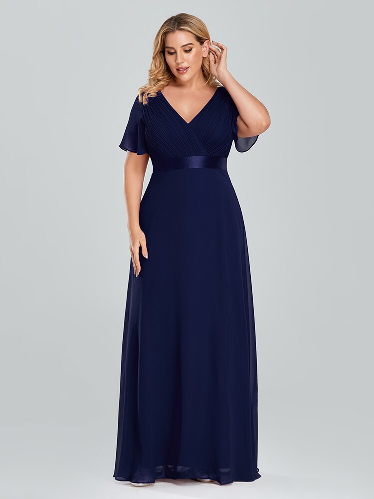 Robes de Soirée Grande Taille Longues Élégantes Ligne A Col en V Volants Mousseline Formelle Mariage Fête Robe de Soirée
