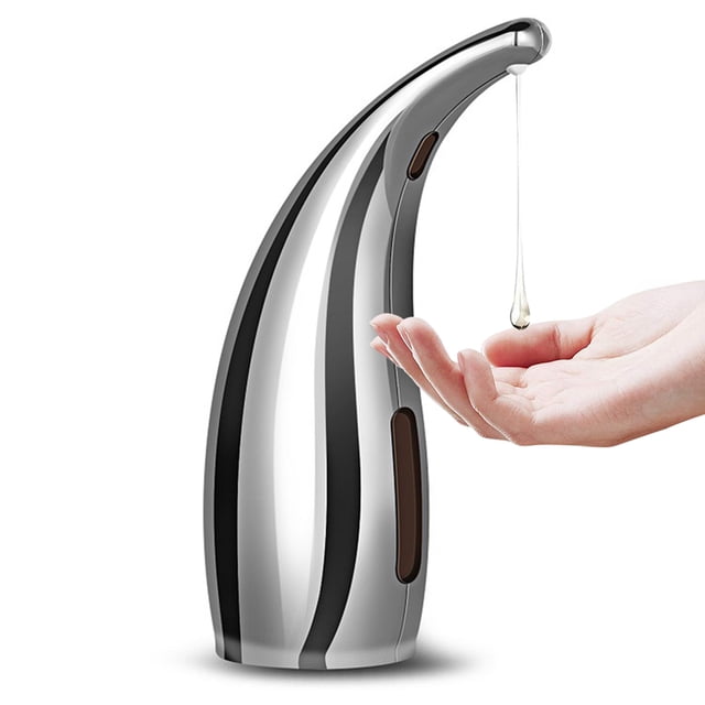 Amdohai Distributeur de Savon Automatique 300 ml avec Fonctionnement Mains Libres Sans Contact à Infrarouge, Fini Argent Élégant. Doté d'Un Capteur Infrarouge Intelligent avec un Temps de Réponse de 0,5 Seconde, d'Une Quantité de Savon Ajustable et d'Une Fenêtre visible pour Surveiller les Niveaux de Liquide. Conçu avec une Technologie Étanche IPX6 et un Matériau en Caoutchouc Anti-Fuite à la base. Convient aux Cuisines, Salles de Bain et Autres Réglages.