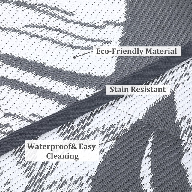 Tapis d'Extérieur Imperméable Réversible Moderne en Paille Plastique pour Patio, Léger, Résistant aux Intempéries, Facile à Nettoyer pour Terrasse, Jardin, Véranda, Balcon, Camping, VR, Plage