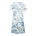 thumbnail image 4 of QJUHUNG Midi pour Femmes Été Décontracté Ample Bohème à Imprimé Floral Col Ras du Cou Manches Courtes Longueur Genou Robe Froncée avec Poches, 4 of 4