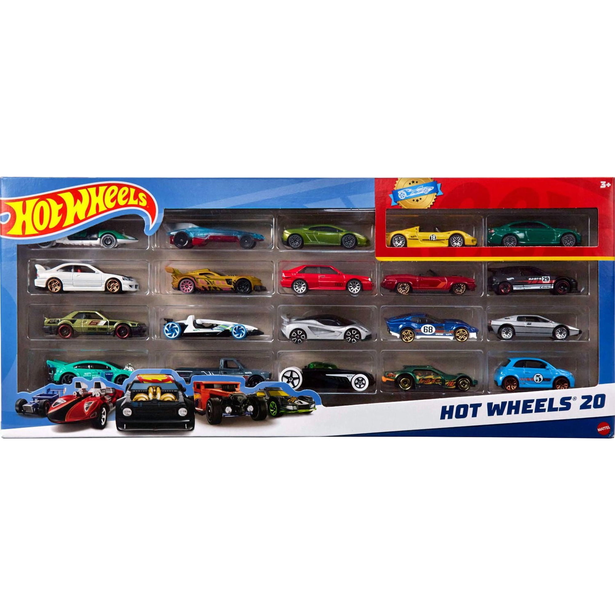 Hot Wheels Set of 20 Toy Sports & Race Cars in 1:64 Scale