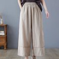 thumbnail image 4 of Birdeem Womens Spring Solid Color Elastic Waist Cotton Linen Versatile Straight Tube Casual Wide Leg Pants, 4 of 7